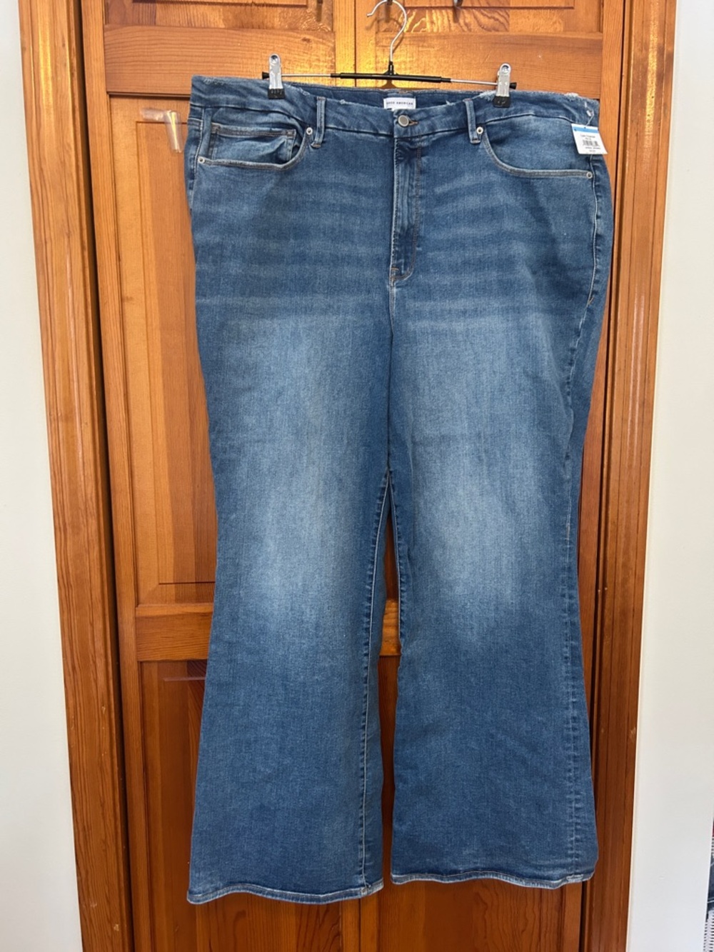Good American Wide Leg Flare Jeans Plus 28-32 New Medium Blue Stretch Denim